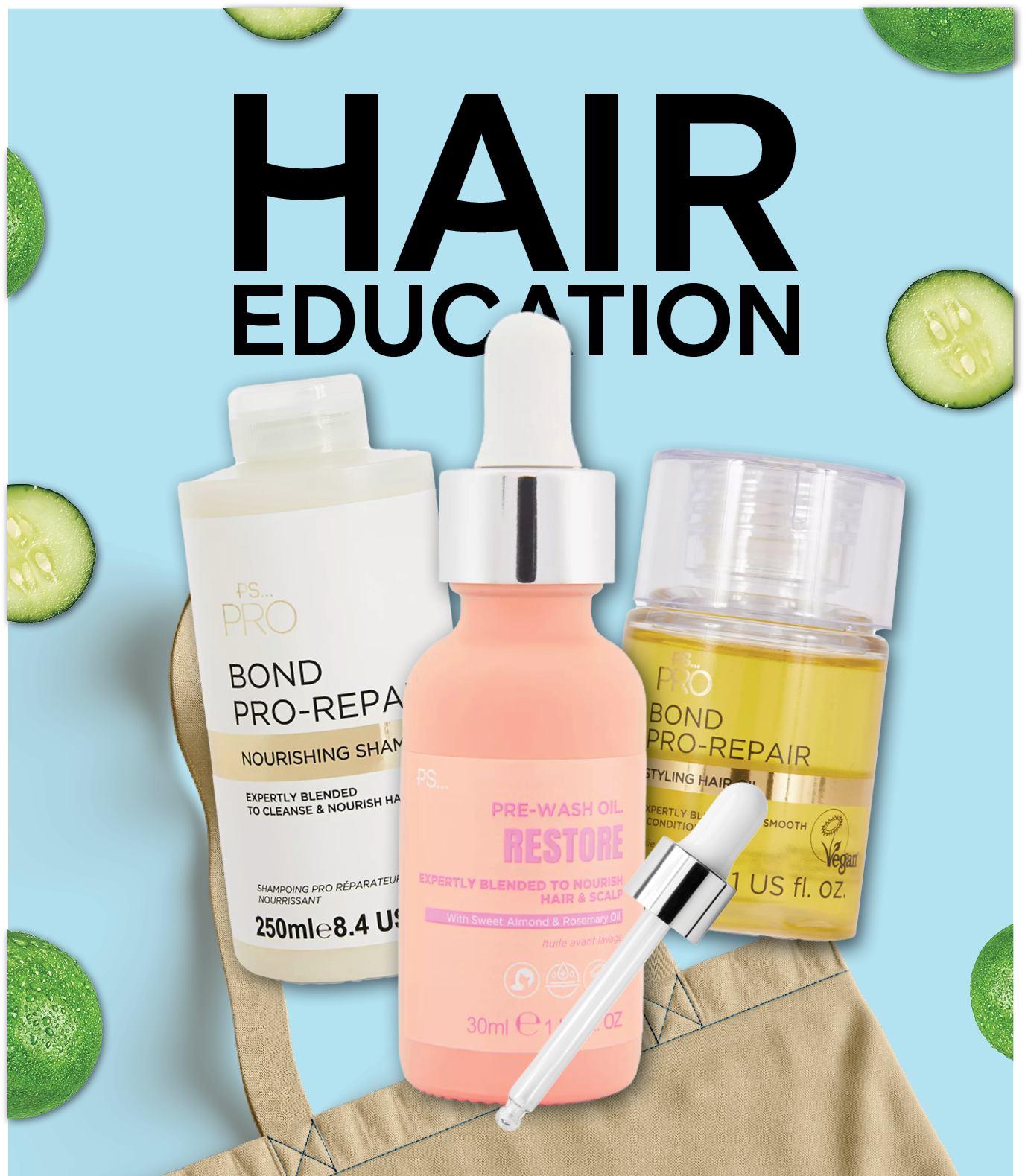 Products including Bond pro-repair shampoo, pre-wash oil and bond pro repair styling oil 