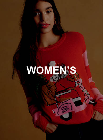 Women wearing a red christmas jumper featuring santa 