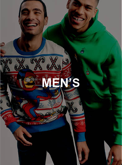 Two male models wearing christmas theme knitwear and hoody 