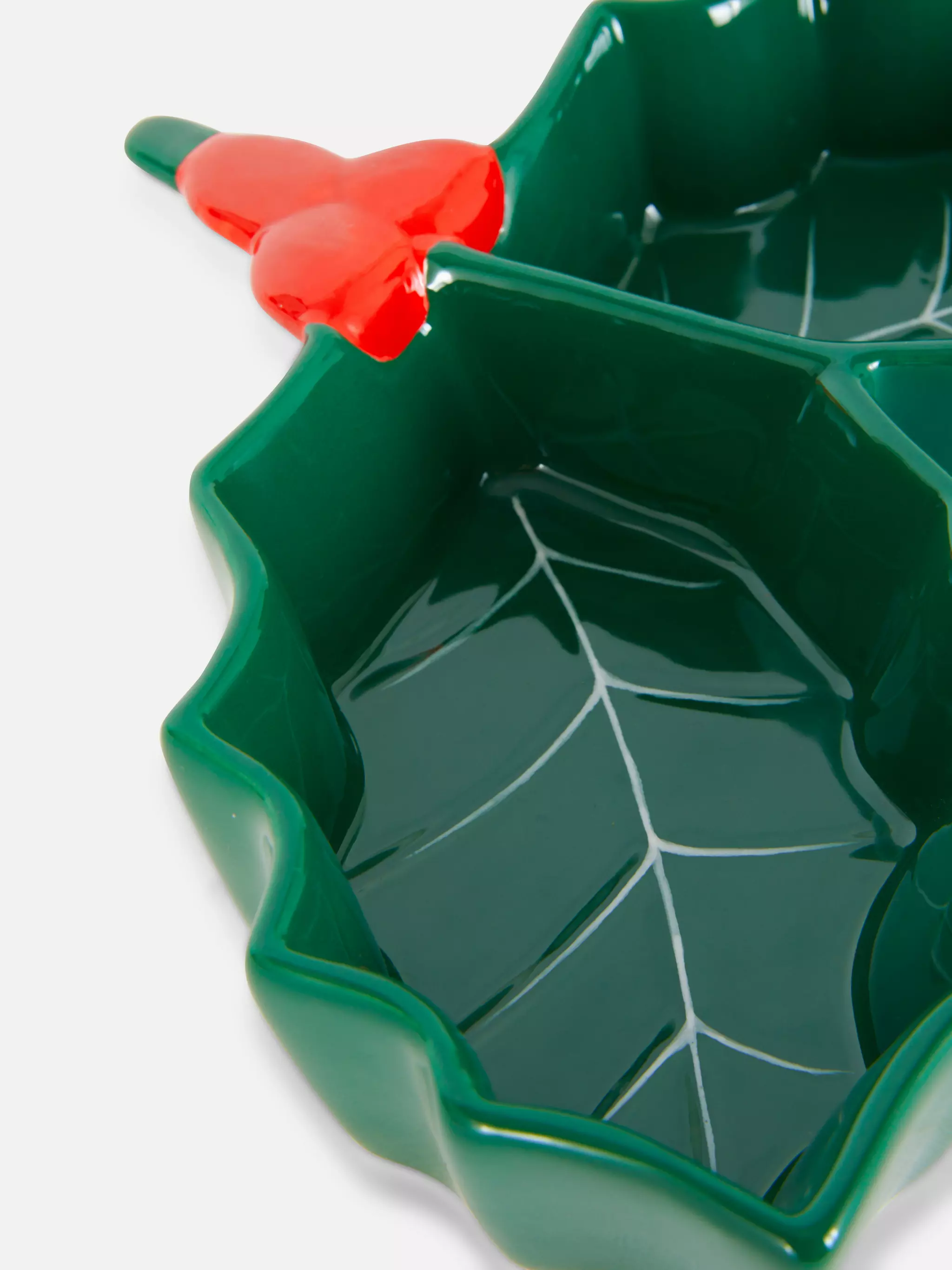 Green Christmas Holly Shaped Nibble Bowl