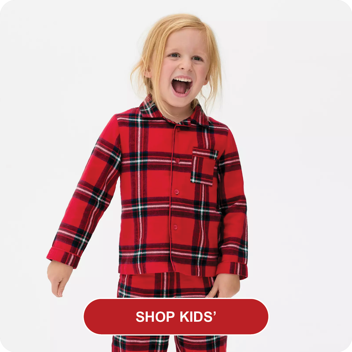 Child wearing checked pyjamas