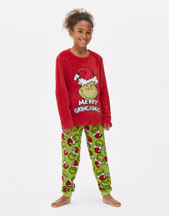 Child wearing The Grinch Velour Long Pyjamas