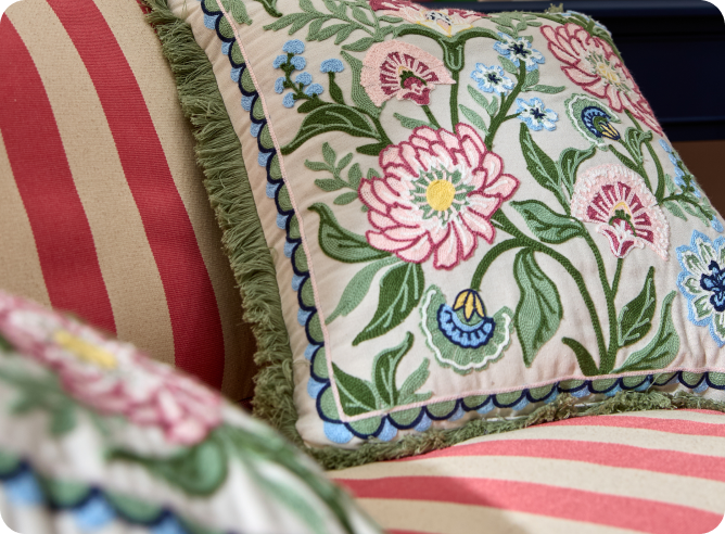 Embroidered Floral Square Cushion