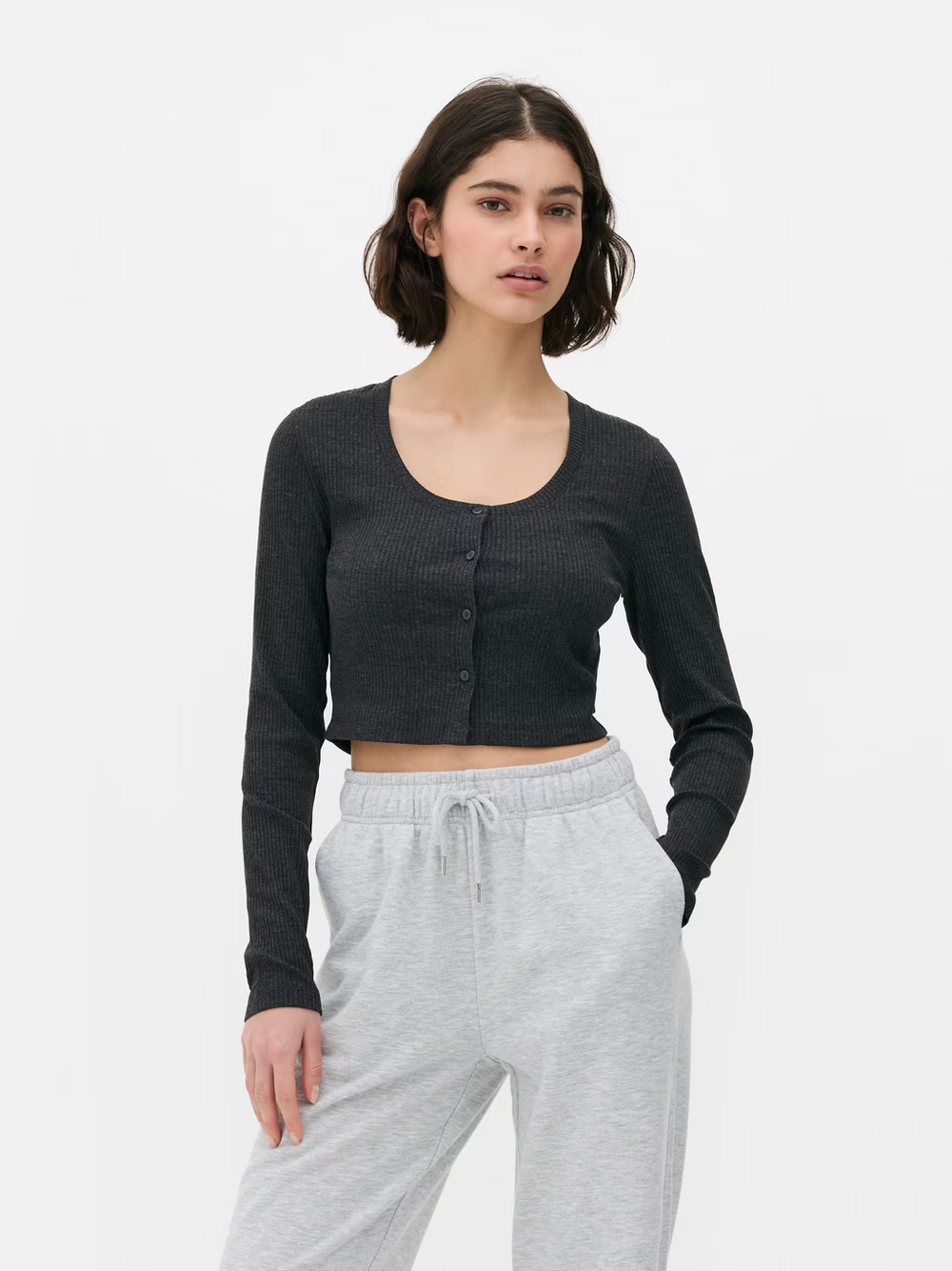 woman wearing Ribbed Crop Cardigan