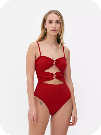 Woman wearing Cutout Gathered Swimsuit