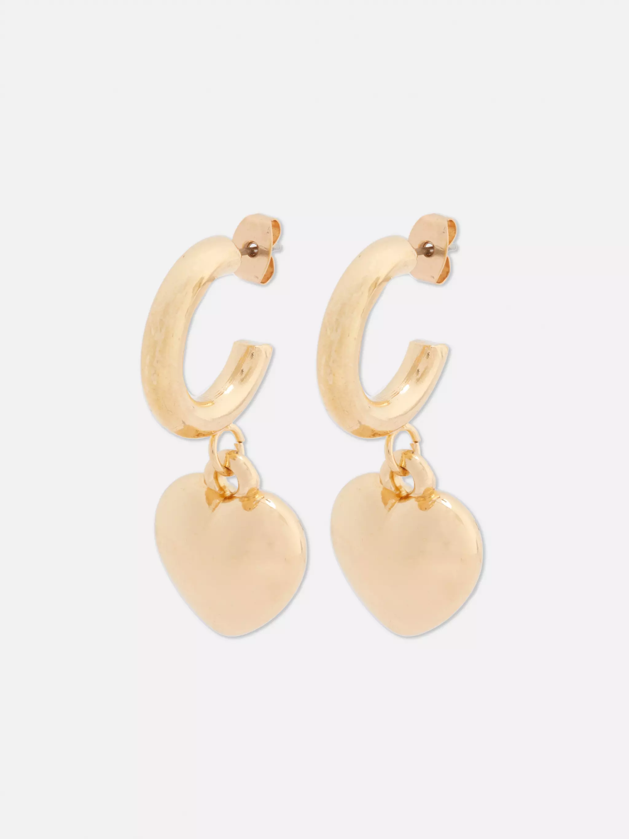 Gold Tone Heart Hoop Drop Earrings