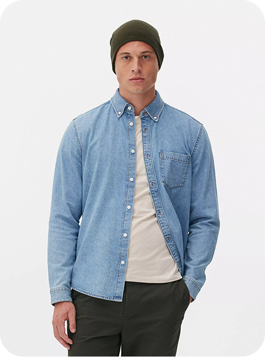 Man wearing Long Sleeve Cotton Twill Shirt