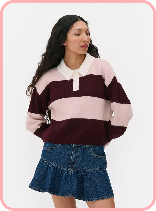 woman wearing Stripe Collar Jumper