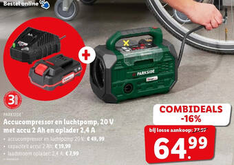 Accucompressor en luchtpomp, 20 V met accu 2 Ah en oplader 2,4 A