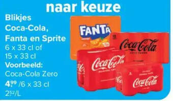 Blikjes coca-cola, fanta en sprite