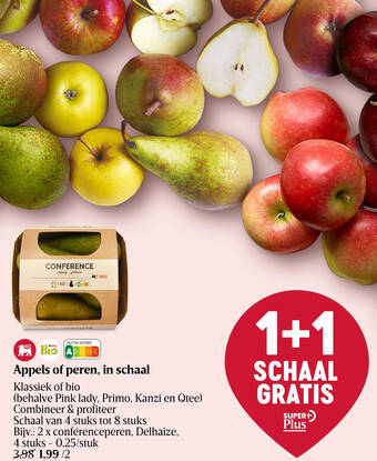 Appels of peren, in schaal
