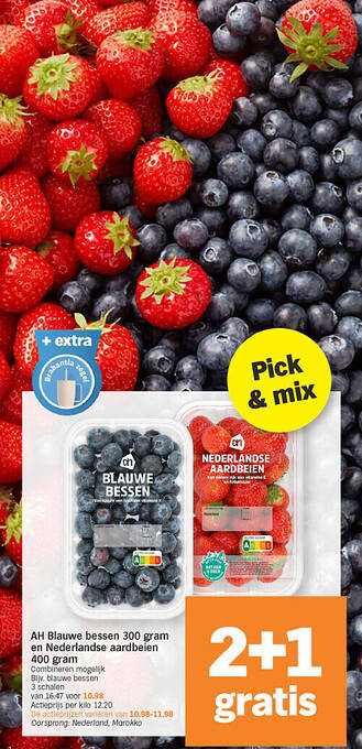 AH Blauwe bessen 300 gram en Nederlandse aardbeien 400 gram
