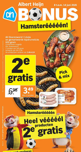 AH Boerenworst 3 stuks en gemarineerde kipdrumsticks 600 gram