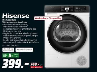 Hisense dh3s802bw3 wärmepumpentrockner