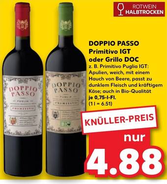 DOPPIO PASSO Primitivo IGT oder Grillo DOC