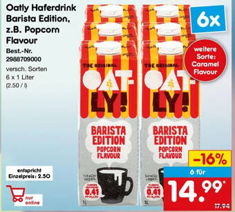 Oatly Haferdrink Barista Edition, z.B. Popcorn Flavour