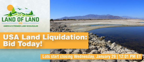 USA Land Liquidation: Bid Today! Lots start closing Wednesday, January 29, 2025  |  12:01 PM Eastern