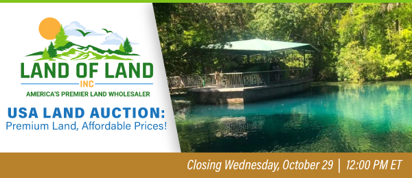 USA Land Auction: Premium Land, Affordable Prices! Lots start closing Wednesday, October 29, 2025  |  12:01 PM Eastern
