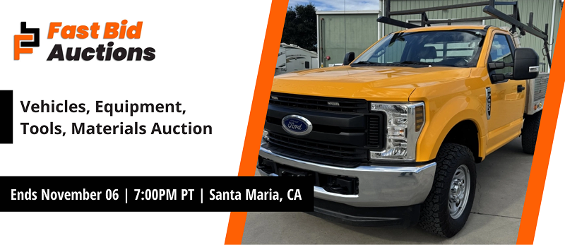 Vehicles, Equipment, Tools, Materials Auction | Lots start closing Thursday, November 6, 2025  |  7:00 PM Pacific