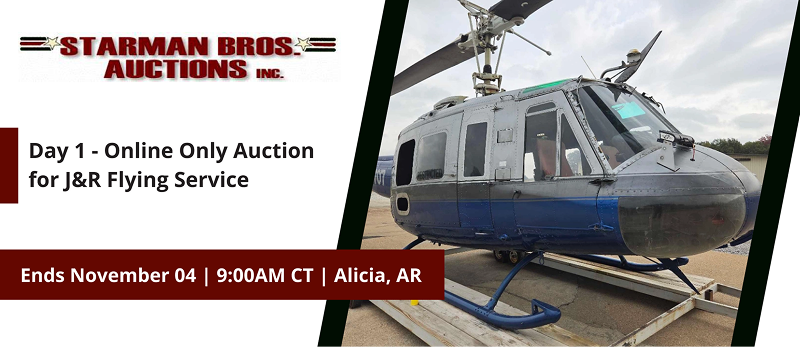Day 1 - Online Only Auction for J&R Flying Service | Lots start closing Tuesday, November 4, 2025  |  9:00 AM Central