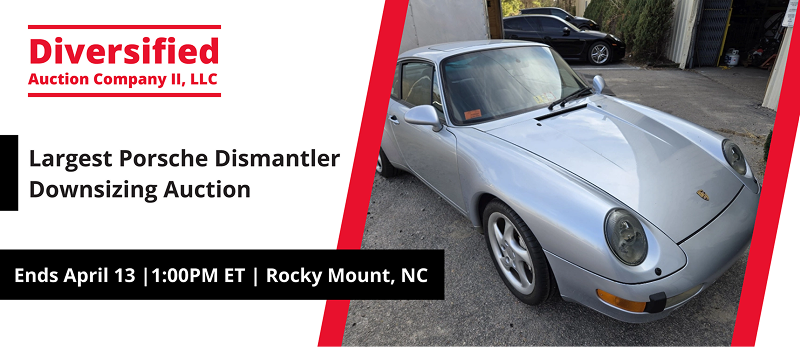 Largest Porsche Dismantler Downsizing Auction | Lots start closing Monday, April 13, 2026  |  1:00 PM Eastern