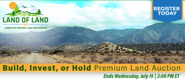 Build, Invest, or Hold – Premium Land Auction! Lots start closing Wednesday, July 15, 2026  |  2:01 PM Eastern