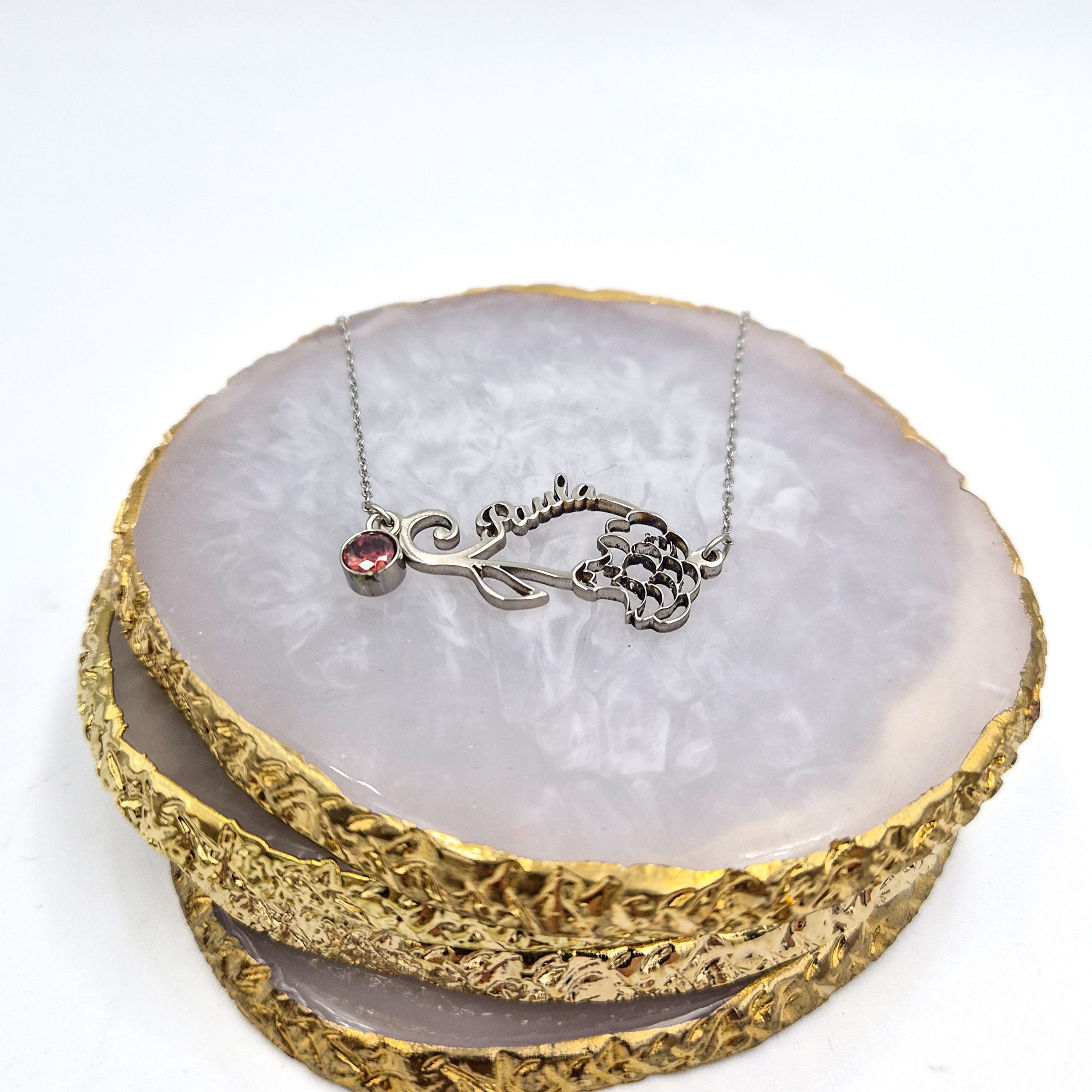 Birth Flower Cutout Name Necklace