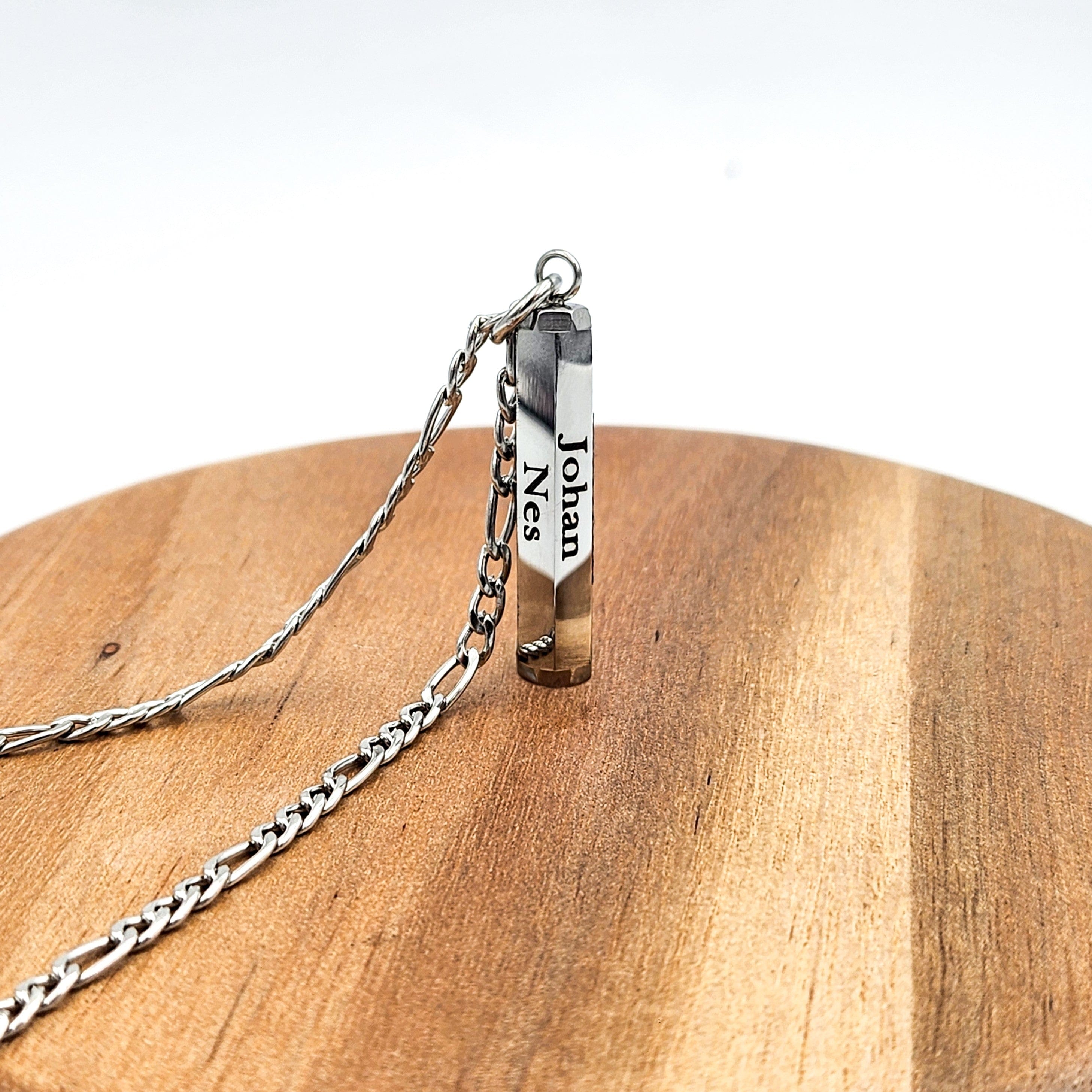 3D Engraved Hexagon Bar Necklace