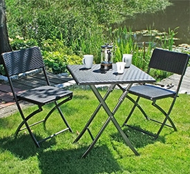 Balkonset mit Tisch und 2 Stühlen in Rattan-Optik schwarz, Stahl pulverbeschichtet