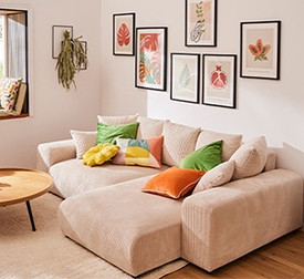 Ecksofa in beige, Material Cord