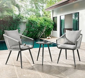 Balkonset mit rundem Tisch und 2 Stühlen in grau mit grauen Auflagen