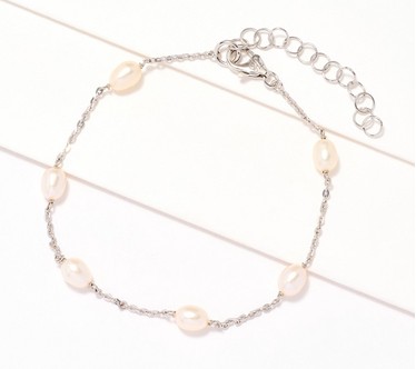 Honora Oval Cultured Pearl & Forzatina Chain Anklet, SS