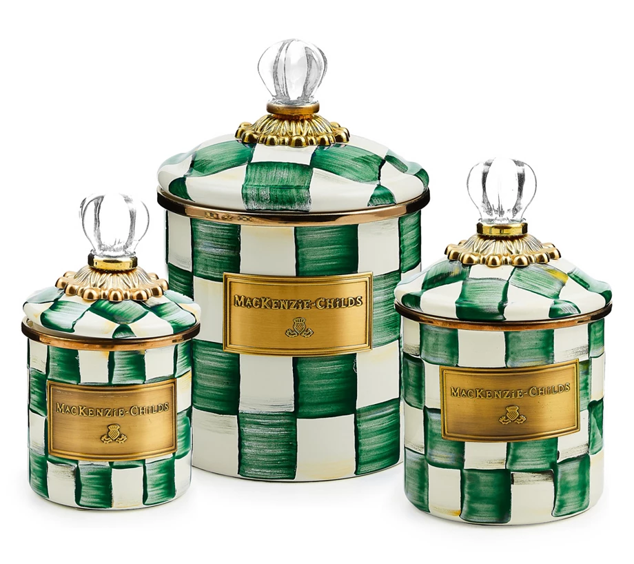 MacKenzie- Childs Set of 3 Enamel Canisters, Mini Demi and Small