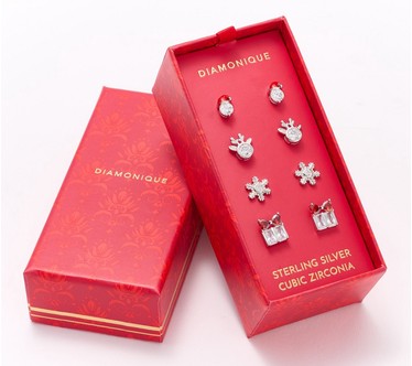 Diamonique x Erin Moseley Set of 4 Holiday Studs with Box, Sterl