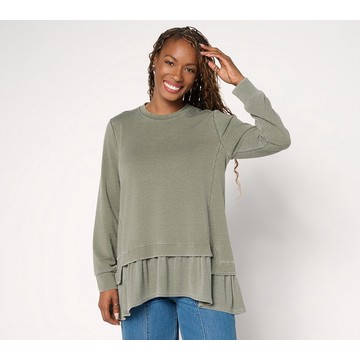 LOGO by Lori Goldstein French Terry Top with Rib Knit Hem