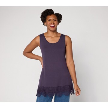 LOGO Layers by Lori Goldstein Knit Tank with Lace Trim