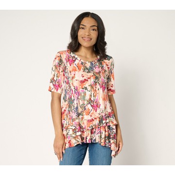 LOGO by Lori Goldstein Rayon 230 Knit Ruffle Hem Top