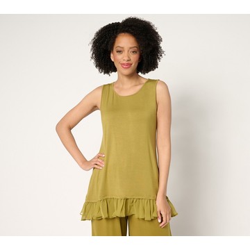 LOGO Layers by Lori Goldstein Knit Tank with Hi-Low Chiffon Hem