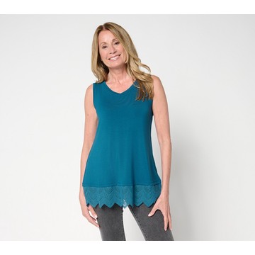 LOGO Layers by Lori Goldstein Regular Knit Tank with Lace Hem