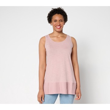 LOGO Layers by Lori Goldstein 100% Cotton Tank with Pleated Trim