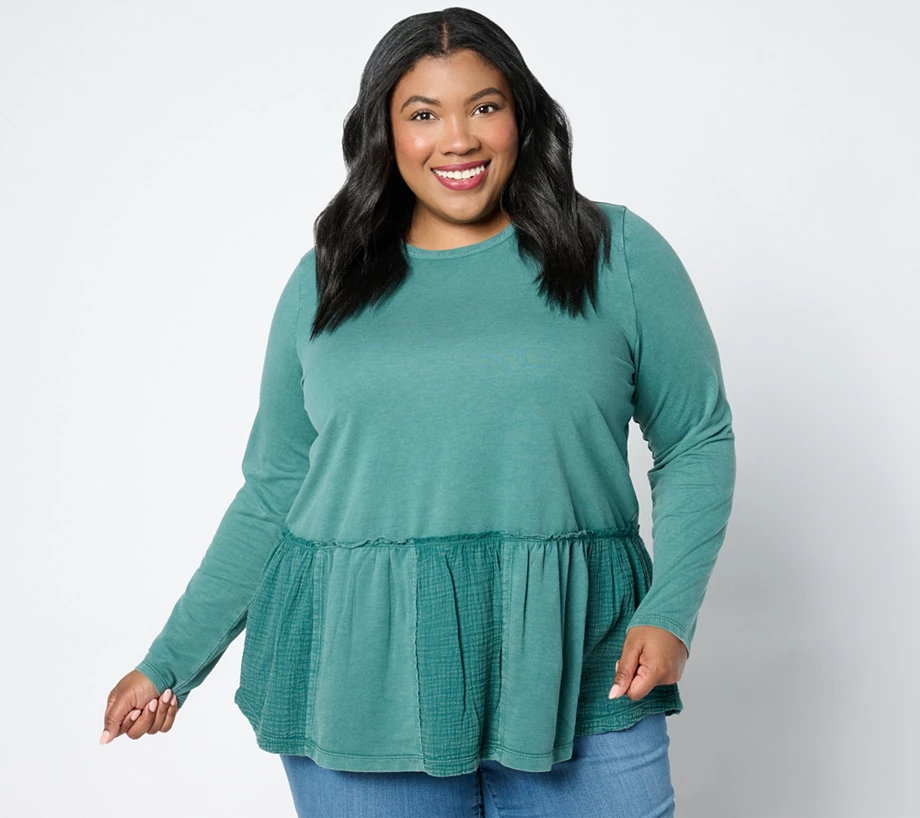 LOGO Life by Lori Goldstein Long-Sleeve Mix Media Top