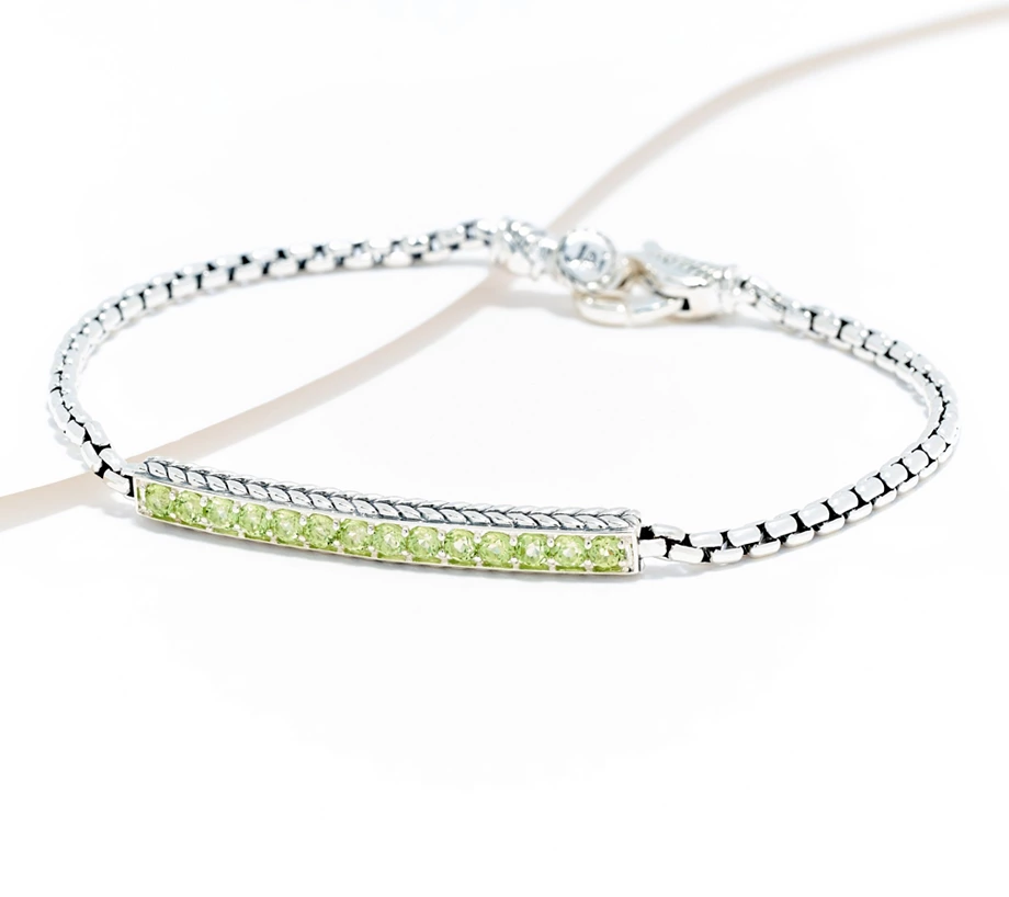 JAI Sterling Silver Gemstone Link Box Chain Bracelet