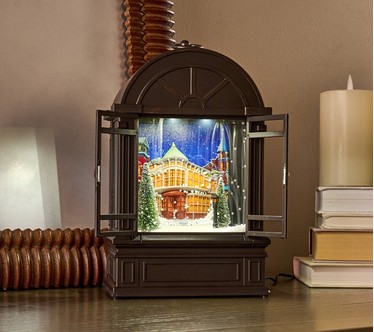 Christmas Time Reflections Illuminated Snowing Lantern by Valerie