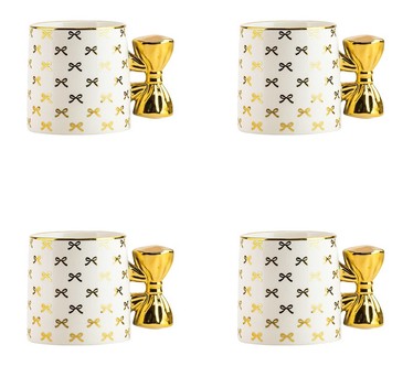10 Strawberry Street Set of 4 Gold Bow Mugs