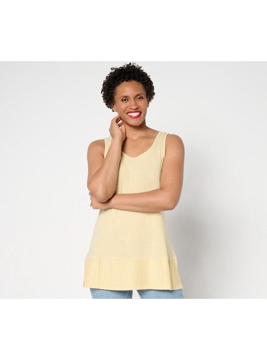 LOGO Layers by Lori Goldstein 100% Cotton Tank with Pleated Trim