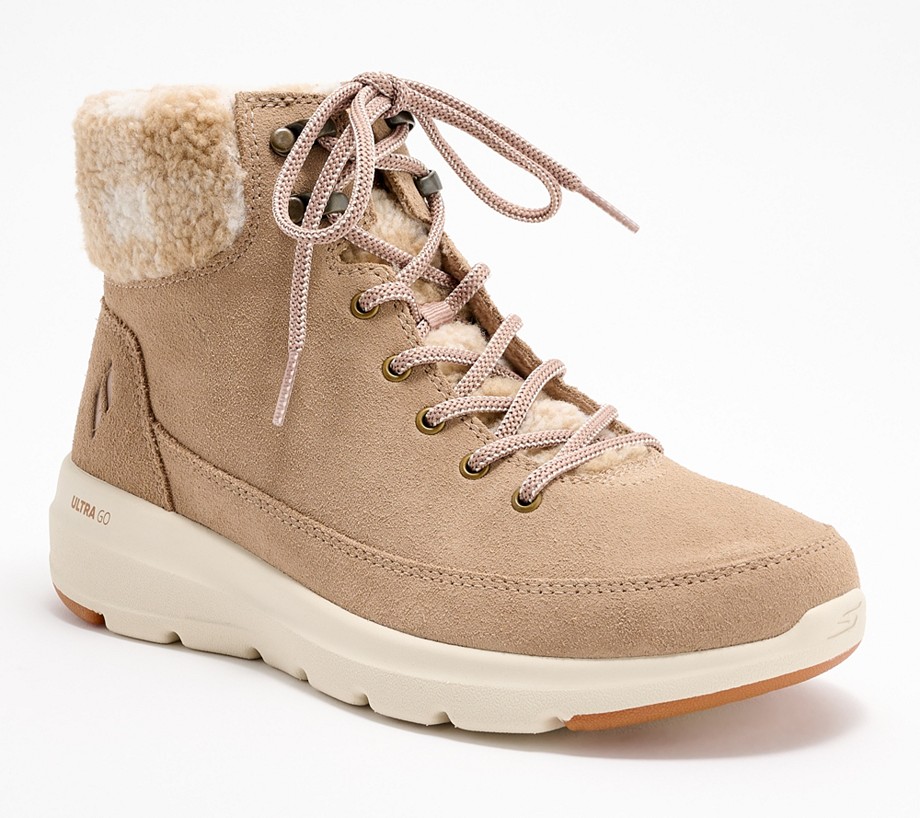 Skechers Suede Ultra GO Plaid Collar Lace-Up Hiker Boots