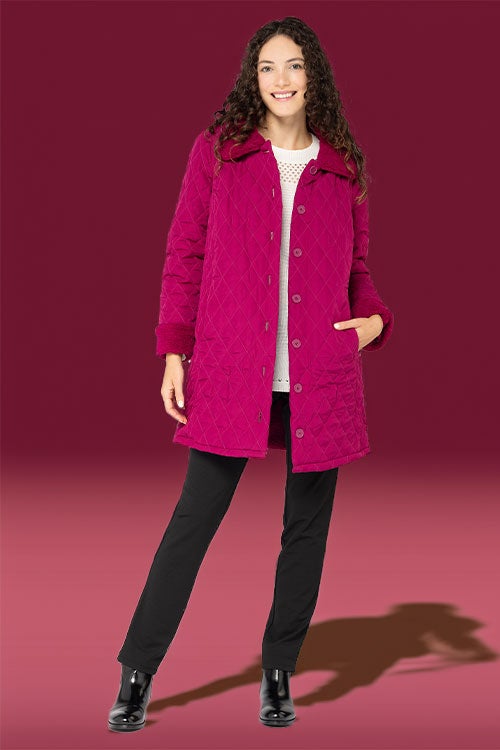 Giacca midi con inserti peluche 