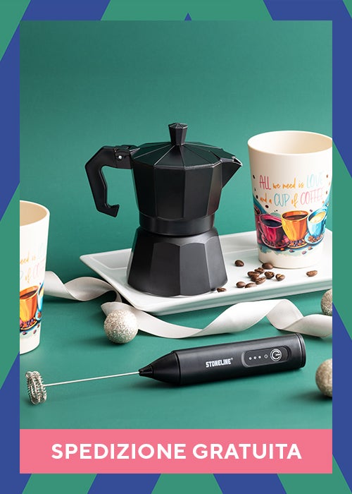 Spedizione Gratuita -  Stoneline Kit Moka, montalatte e 2 tazze