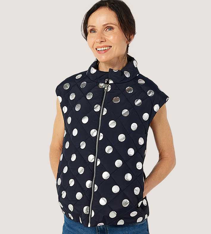 Helene Berman Metallic Polka Dot Padded Gilet  