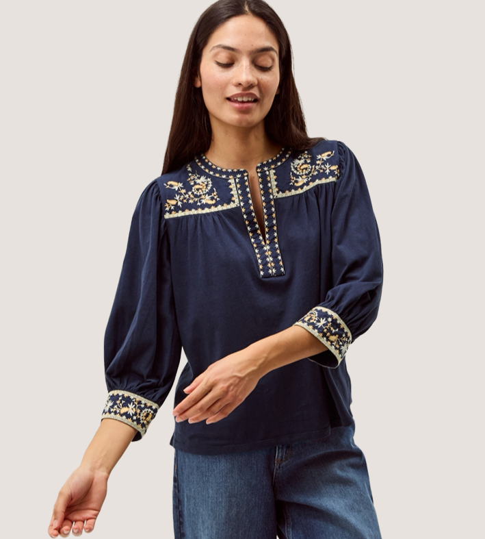 Monsoon Emi Embroidered Jersey Blouse  